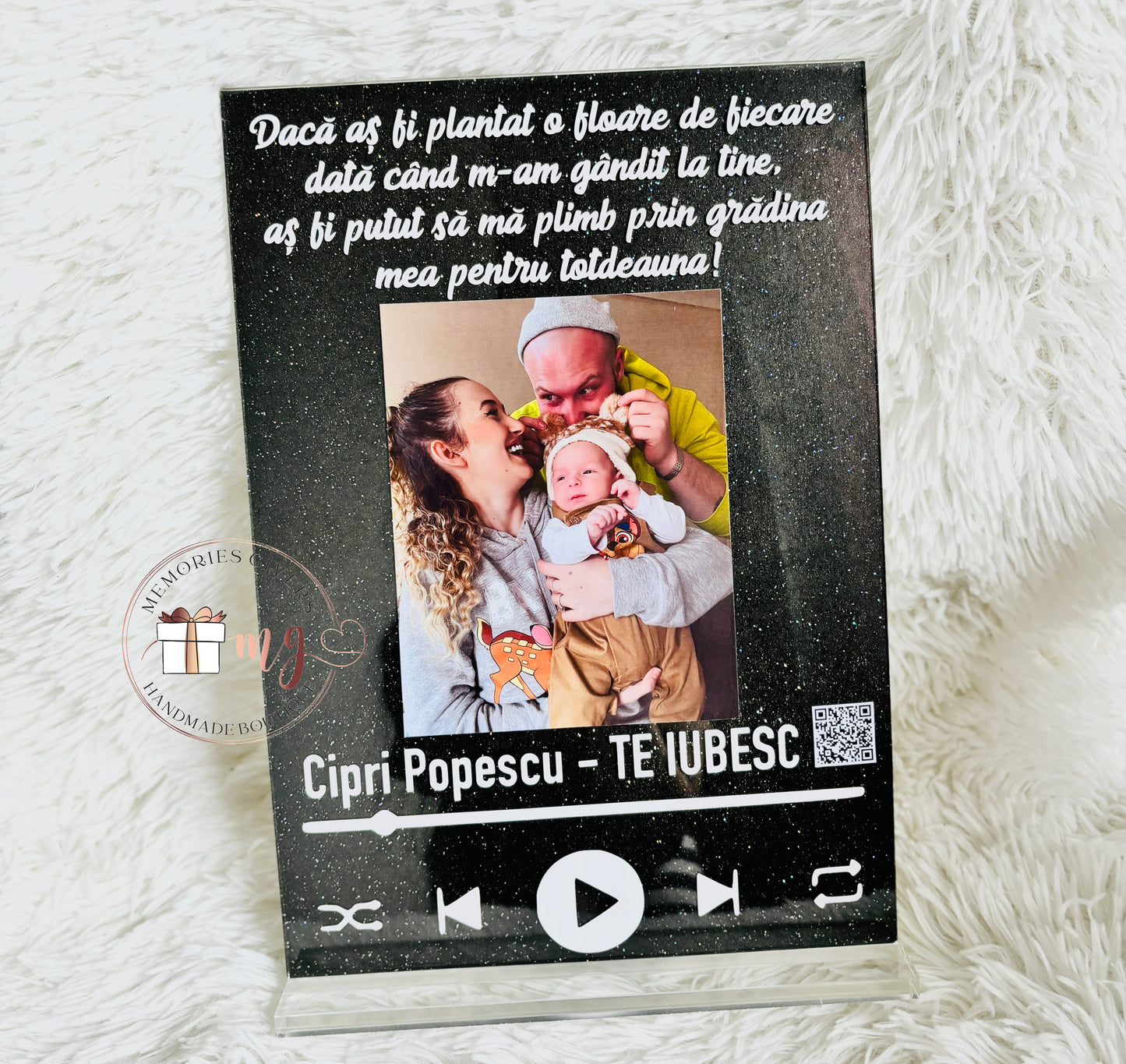 Doar placa acrilică A4 cu melodie sau cu sticlă și pungă de cadou