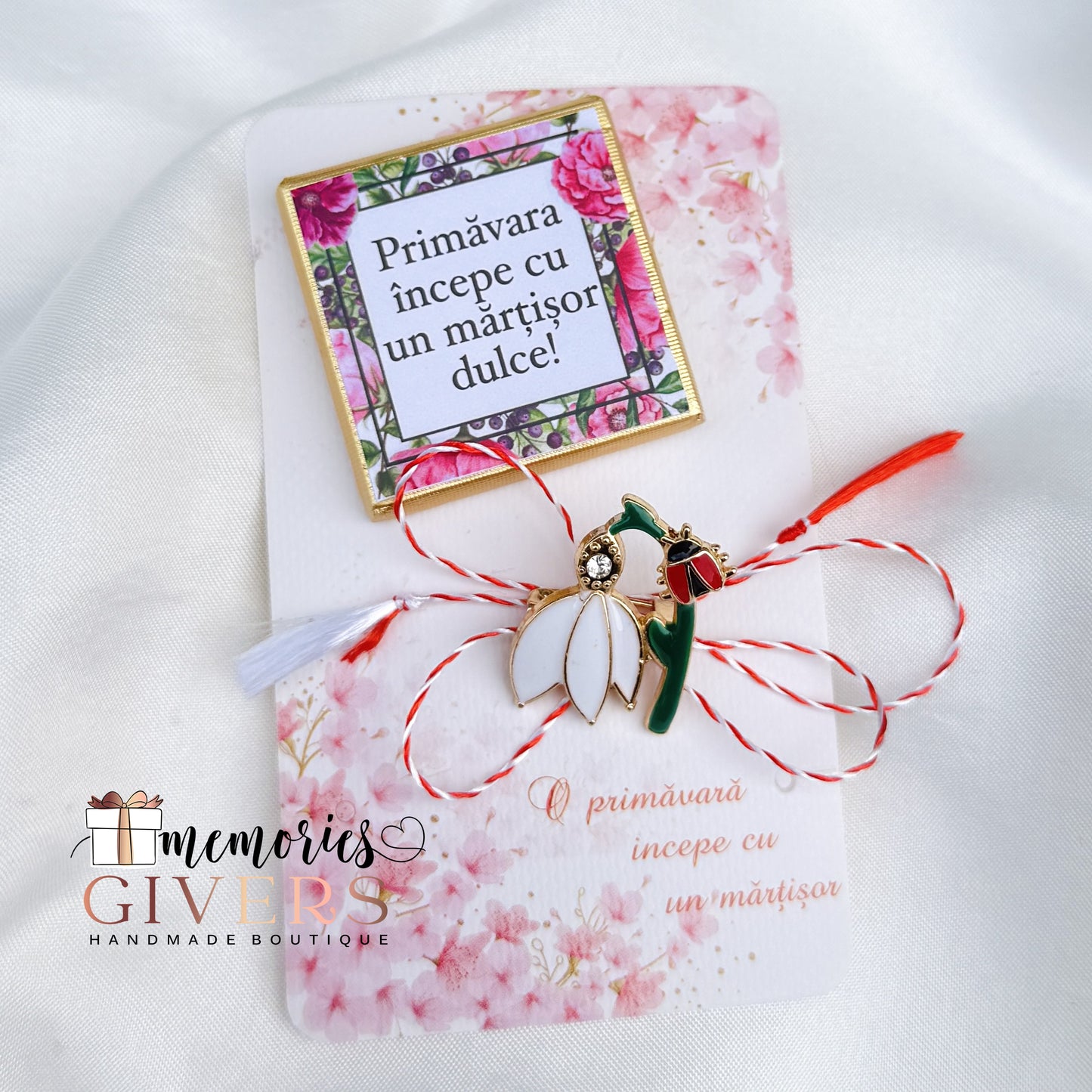 Broșă mărțișor și ciocolată personalizată cu orice mesaj sau poză