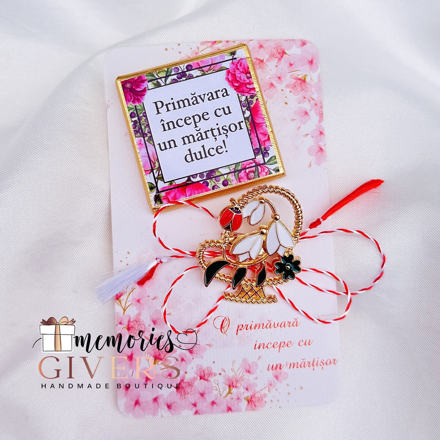Broșă mărțișor și ciocolată personalizată cu orice mesaj sau poză