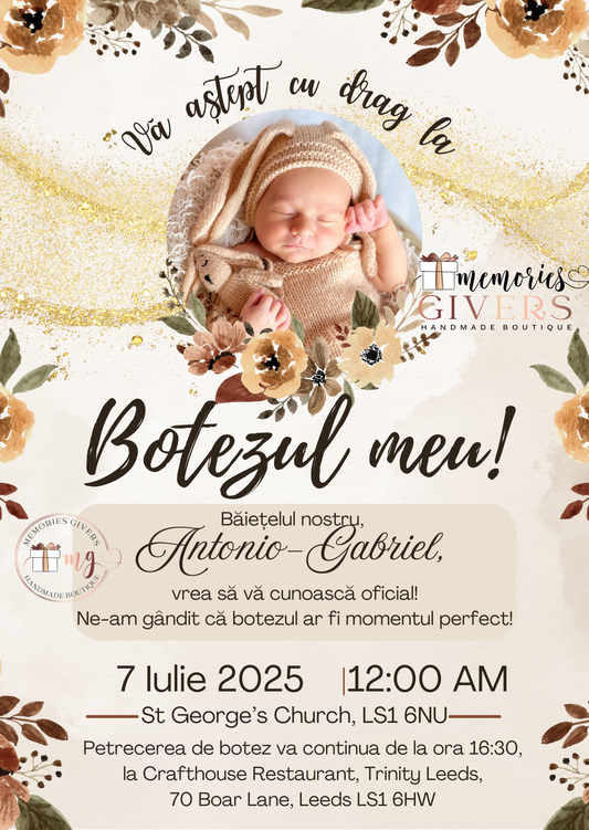 Invitație băiețel nuanțe de crem