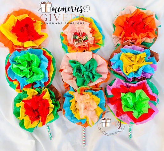 Sorcovă cu 3 flori multicolore 42cm