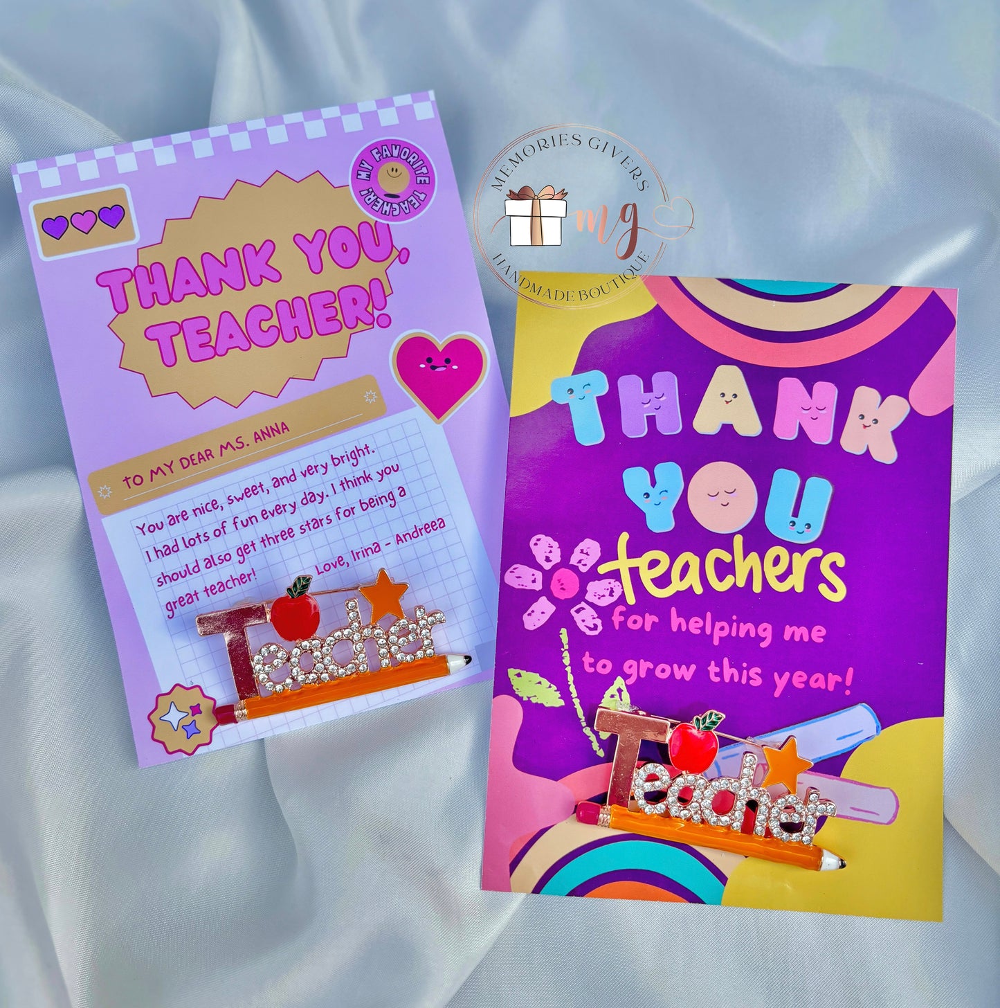 Felicitare cu broșă de pus în piept "Teacher"