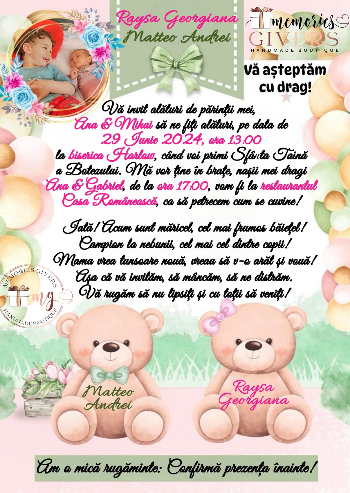 Invitație pentru frați sau gemeni