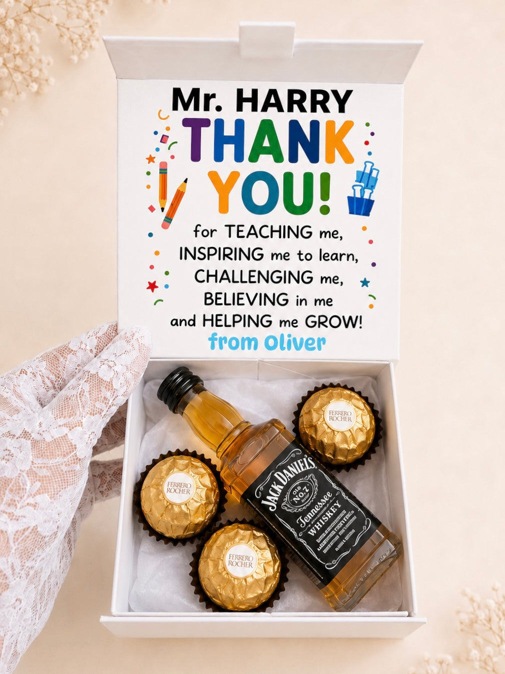 Cutiuță cu mini Jack și 3 bomboane Fererro Rocher