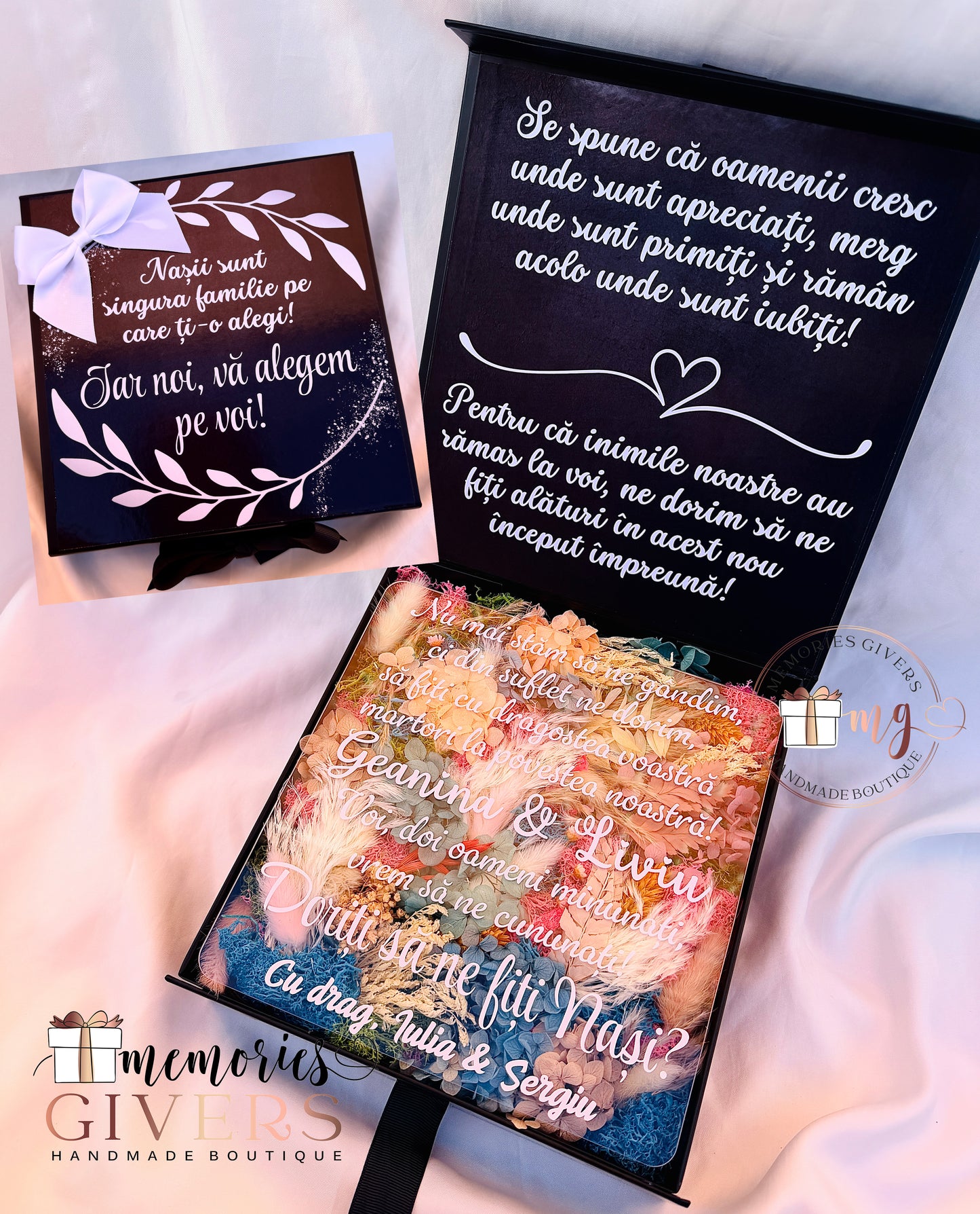 Cutie cu licheni și placă acrilică personalizată