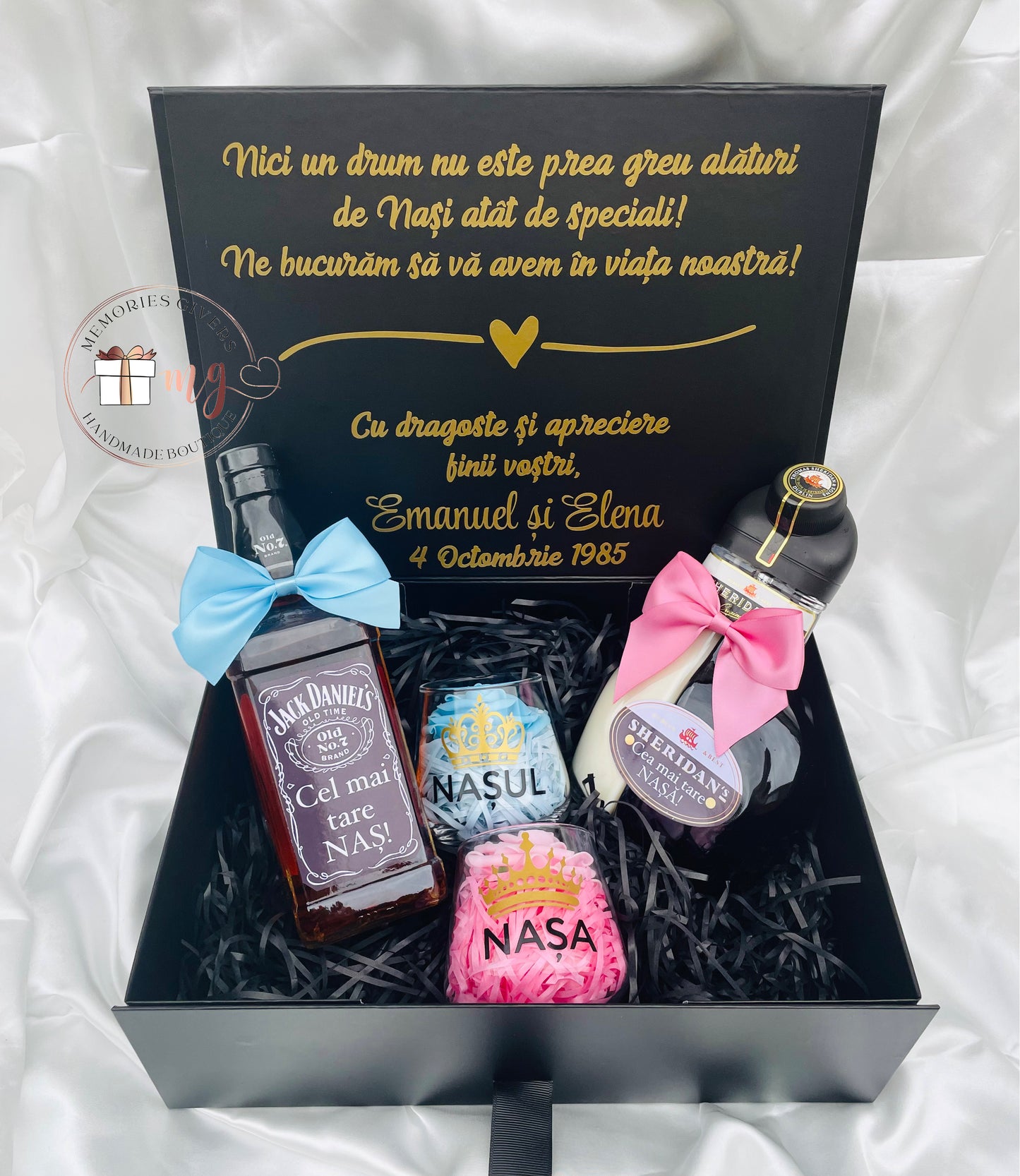 Cutie cu 2 sticle & pahare cu sau fără ciocolată