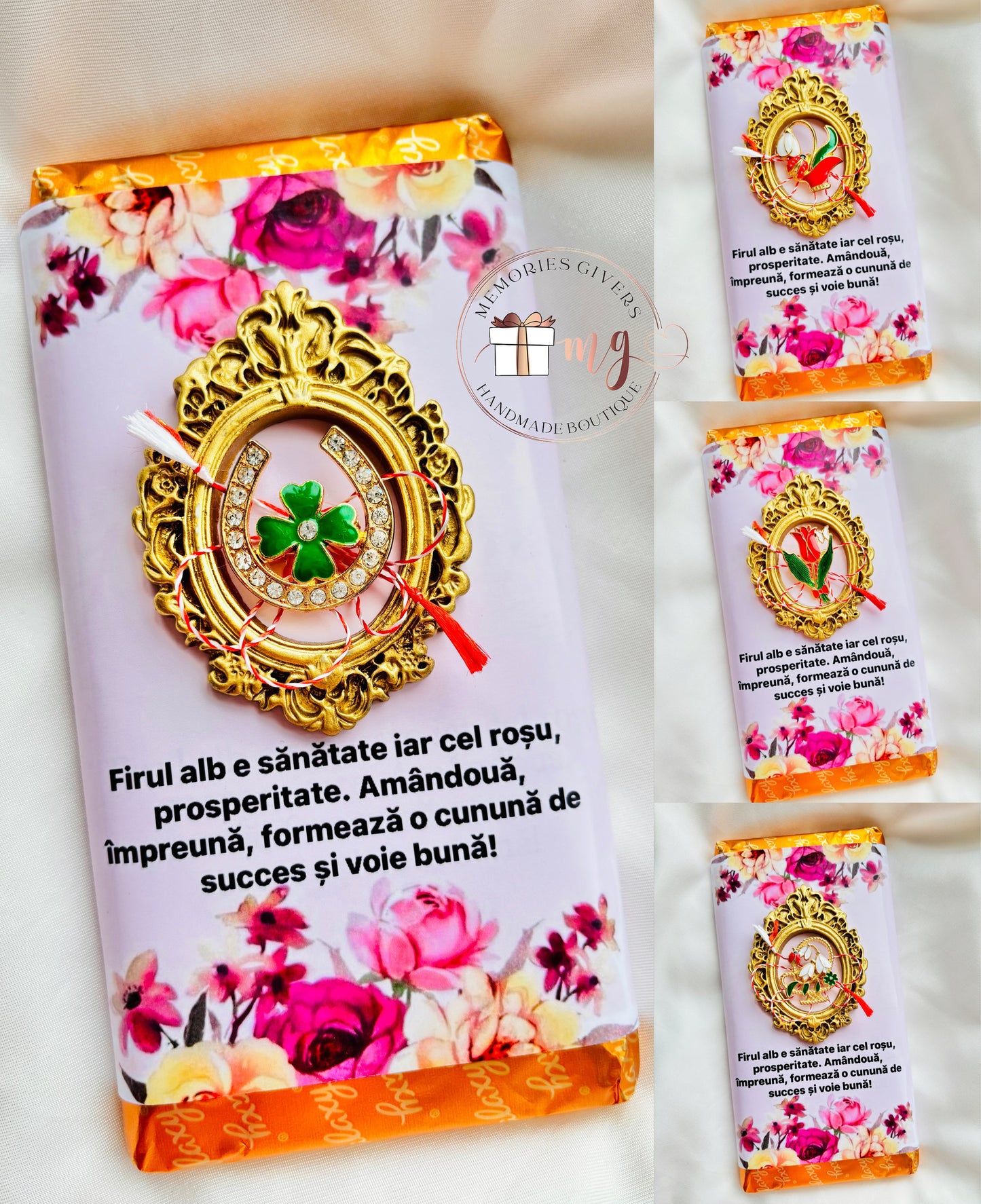 Ciocolată personalizată cu broșă mărțișor și Prosecco