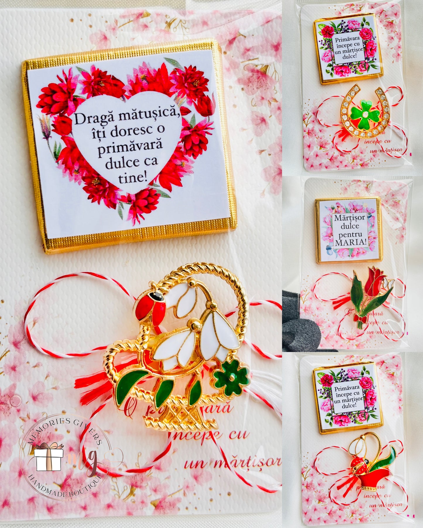 Broșă mărțișor și ciocolată personalizată cu orice mesaj sau poză