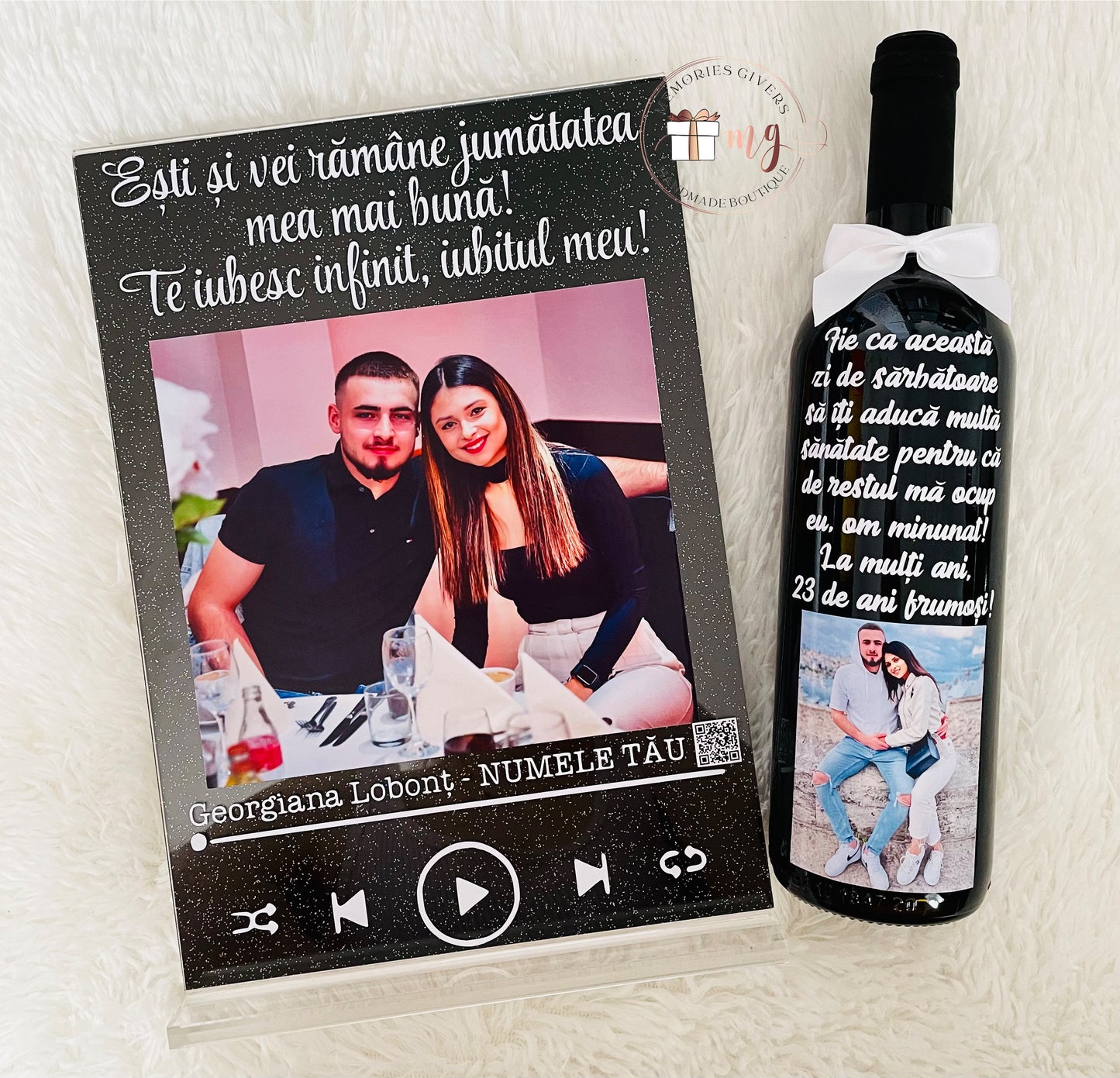 Doar placa acrilică A4 cu melodie sau cu sticlă și pungă de cadou
