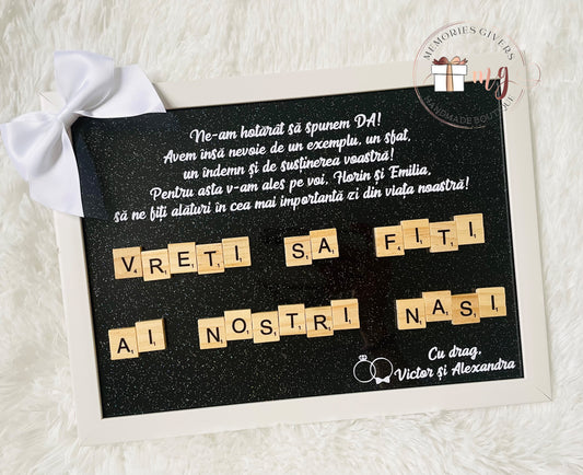 Tabloul A4 cu litere din lemn cu sau fără sticlă