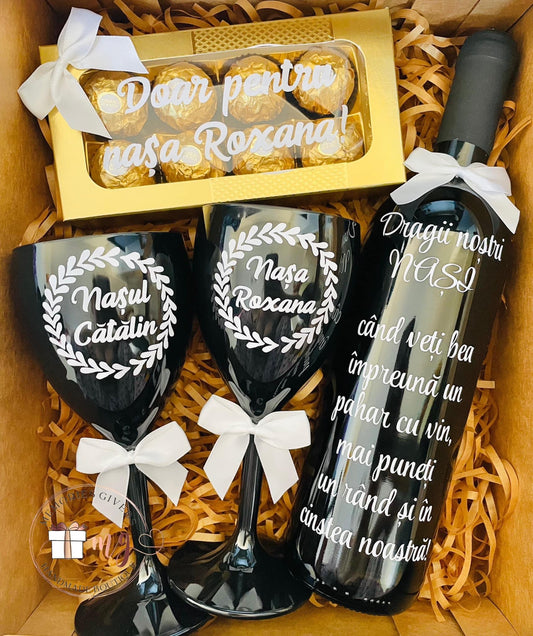 Set cu sticlă & pahare cu sau fără ciocolată