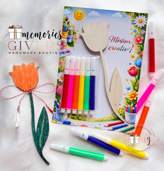 Mărțișor creativ - Lalea din lemn & 6 carioci