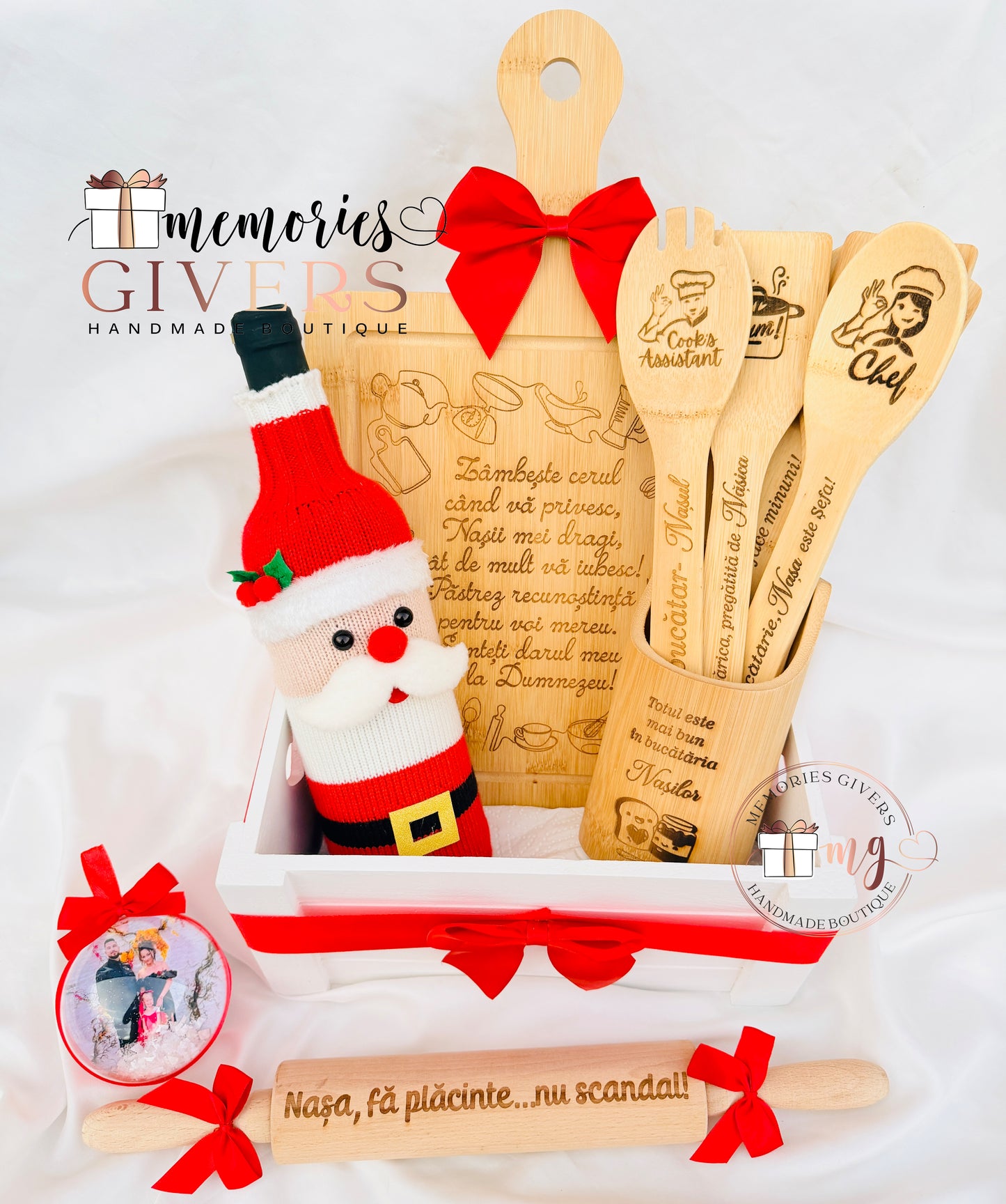 Set de bucătărie gravat din lemn pentru Nașii de Cununie/Botez sau Fini