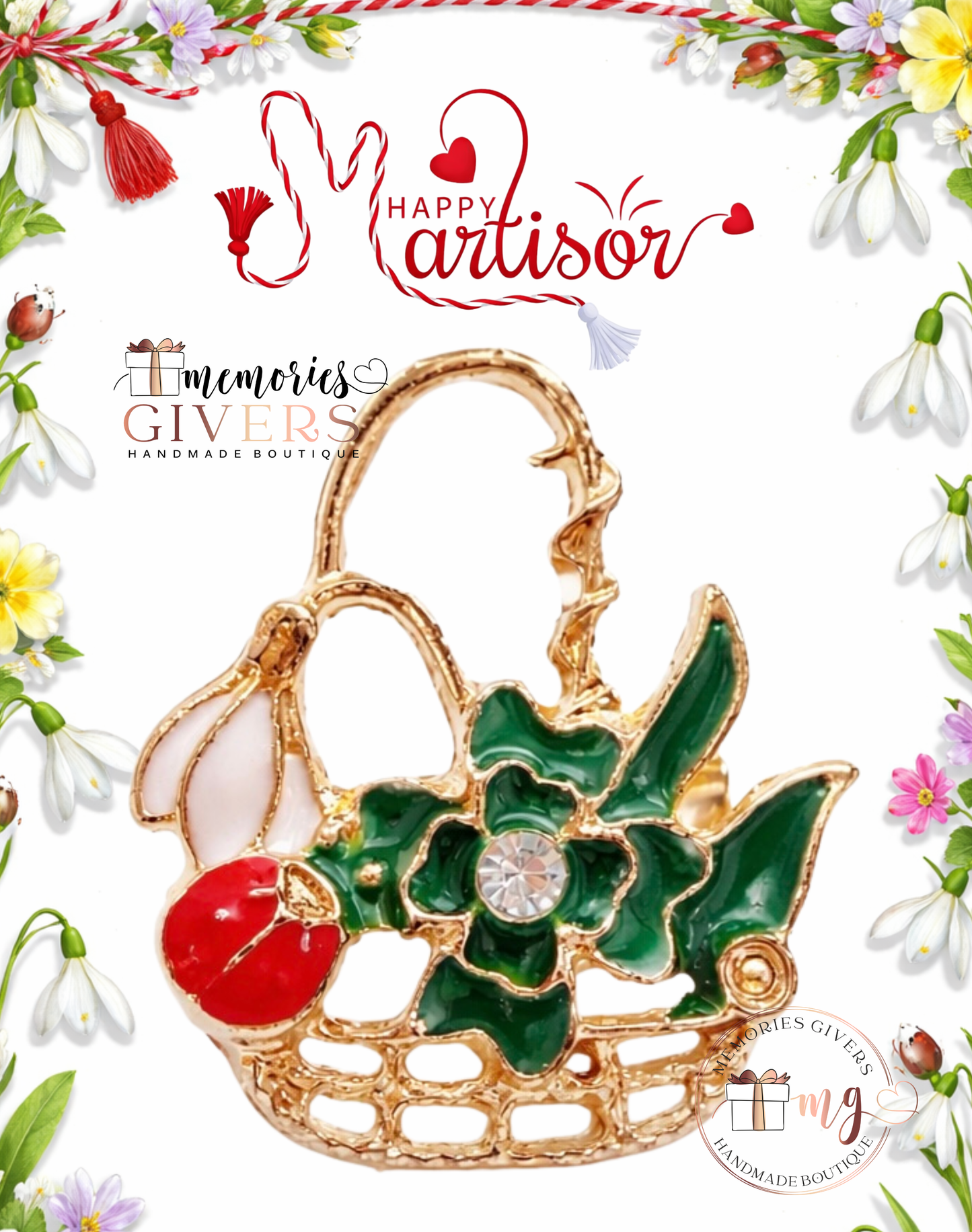 Broșă -GHIOCEL & TRIFOI- cu sau fără mesaj pe spate și ciocolată