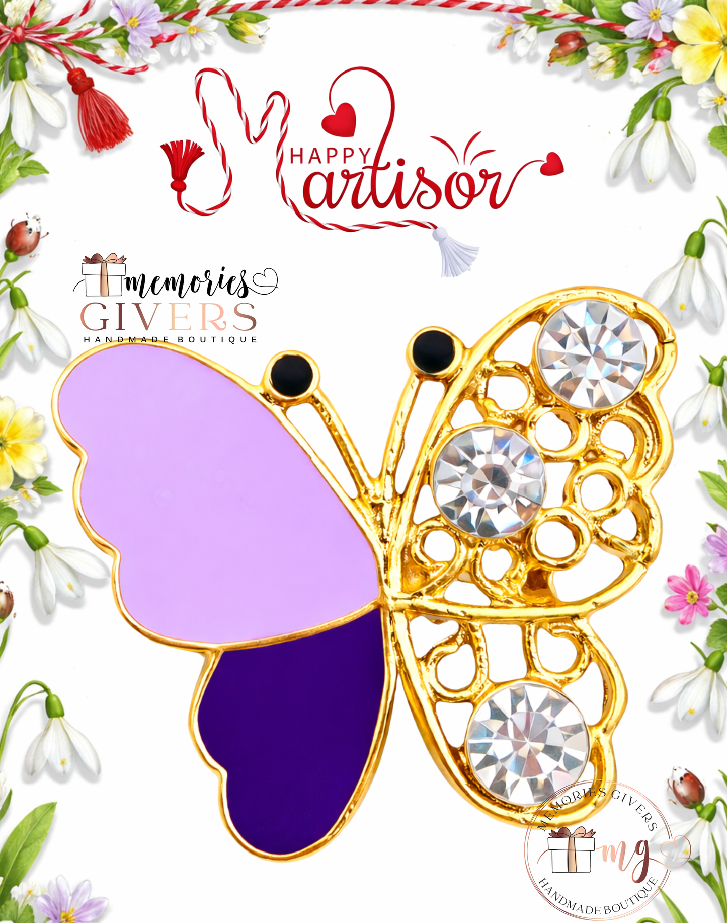 Broșă -FLUTURAȘ- cu sau fără mesaj pe spate și ciocolată