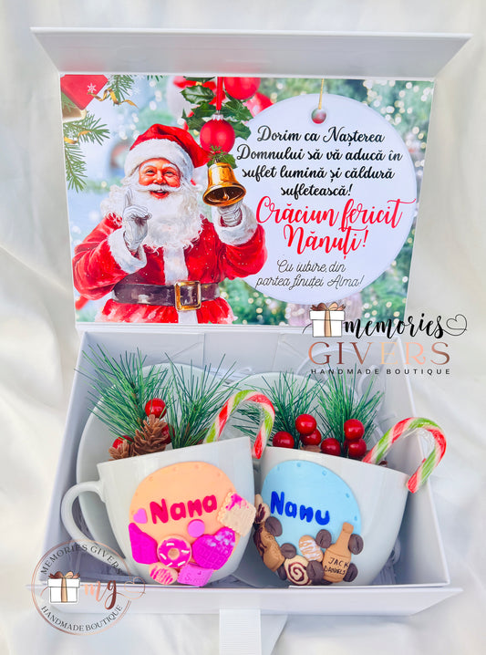 Set cu 2 căni personalizate cu lut polimeric pentru Nănuți sau Nași