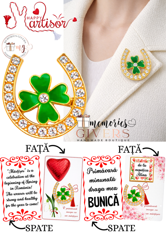 Broșă -POTCOAVĂ- cu sau fără mesaj pe spate și ciocolată