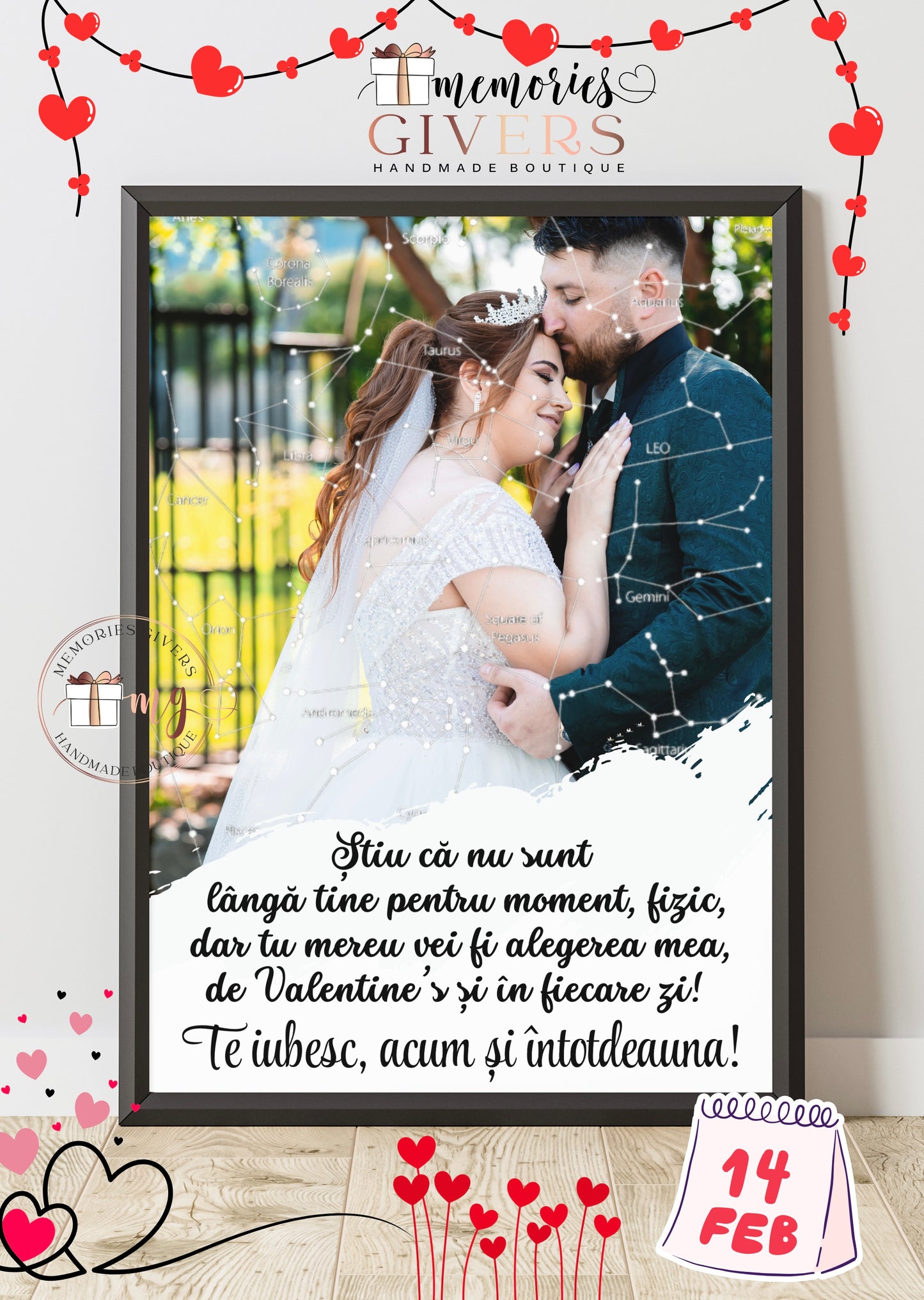 Tablou A4 cu poză, mesaj și constelație zodiac