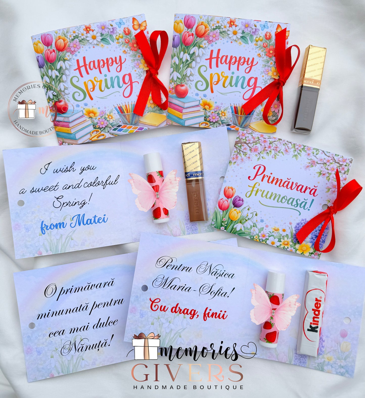 Felicitare închisă cu ciocolată și balsam de buze