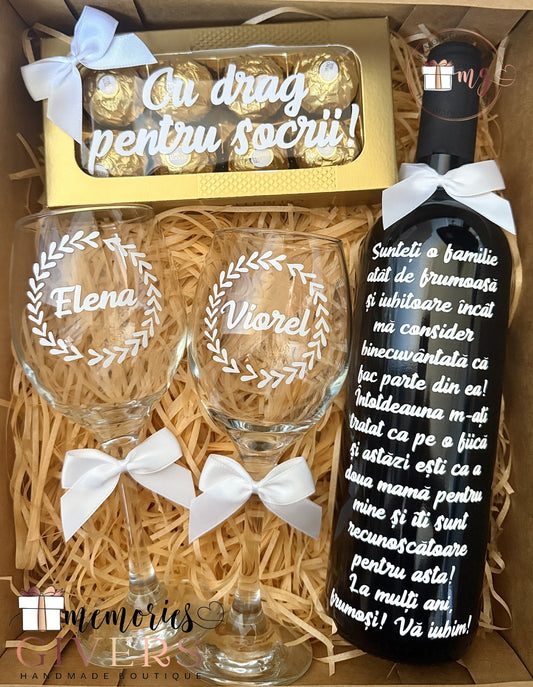 Set cu sticlă & pahare cu sau fără ciocolată