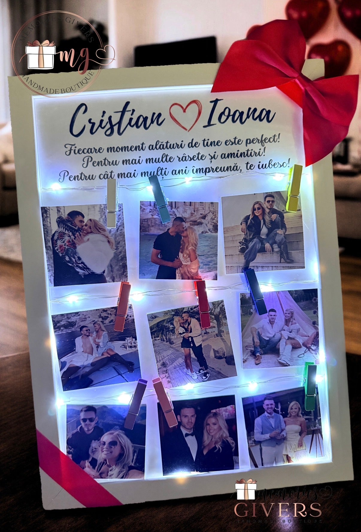 Tablou A4 LED cu 9 poze & mesaj