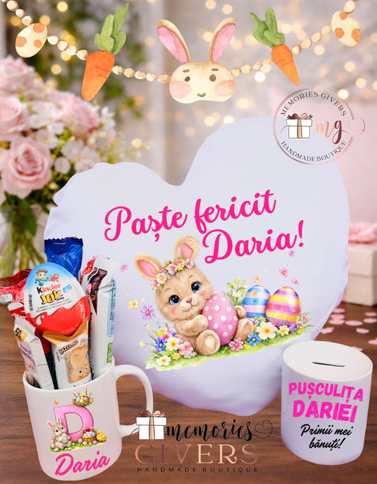 Pernă inimă, cană și pușculiță bani