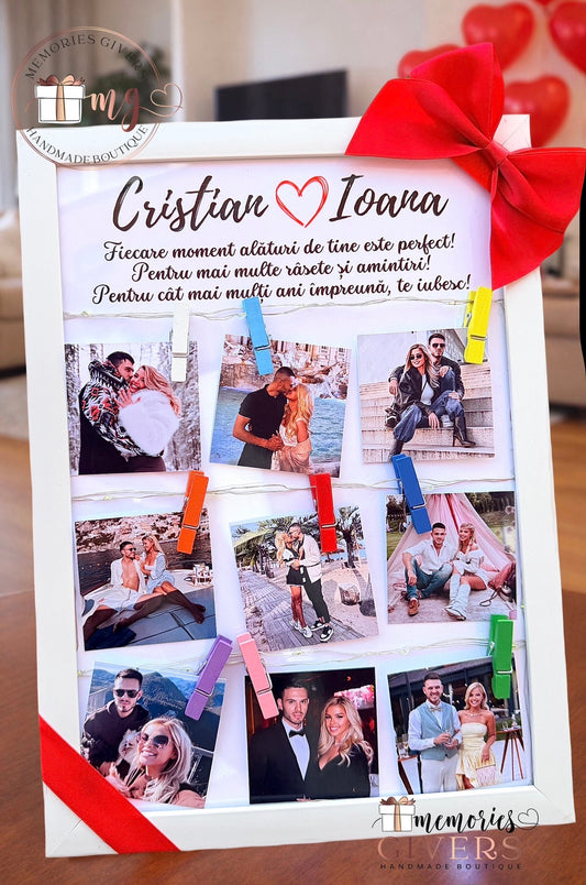 Tablou A4 LED cu 9 poze & mesaj