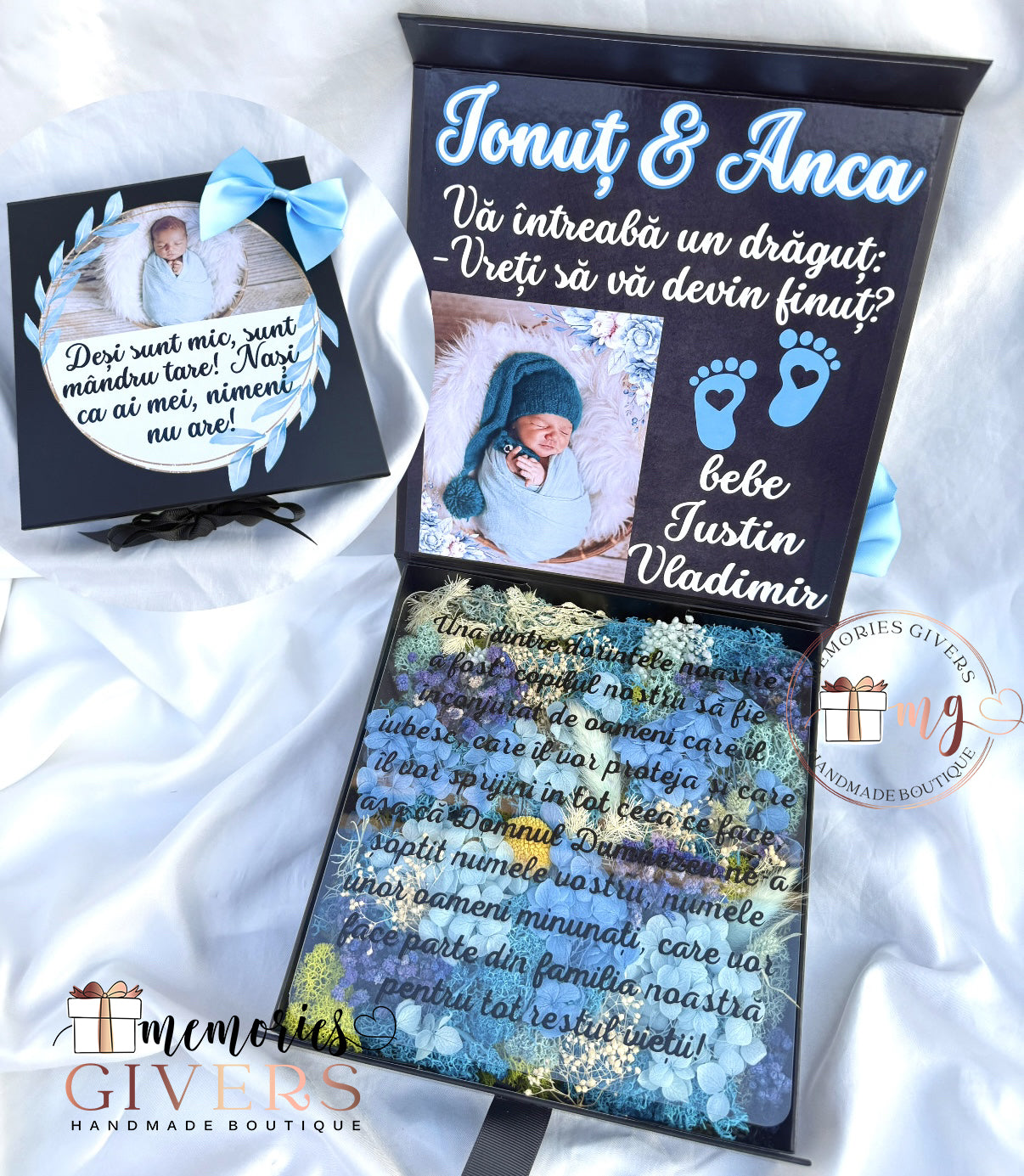 Cutie cu licheni și placă acrilică personalizată