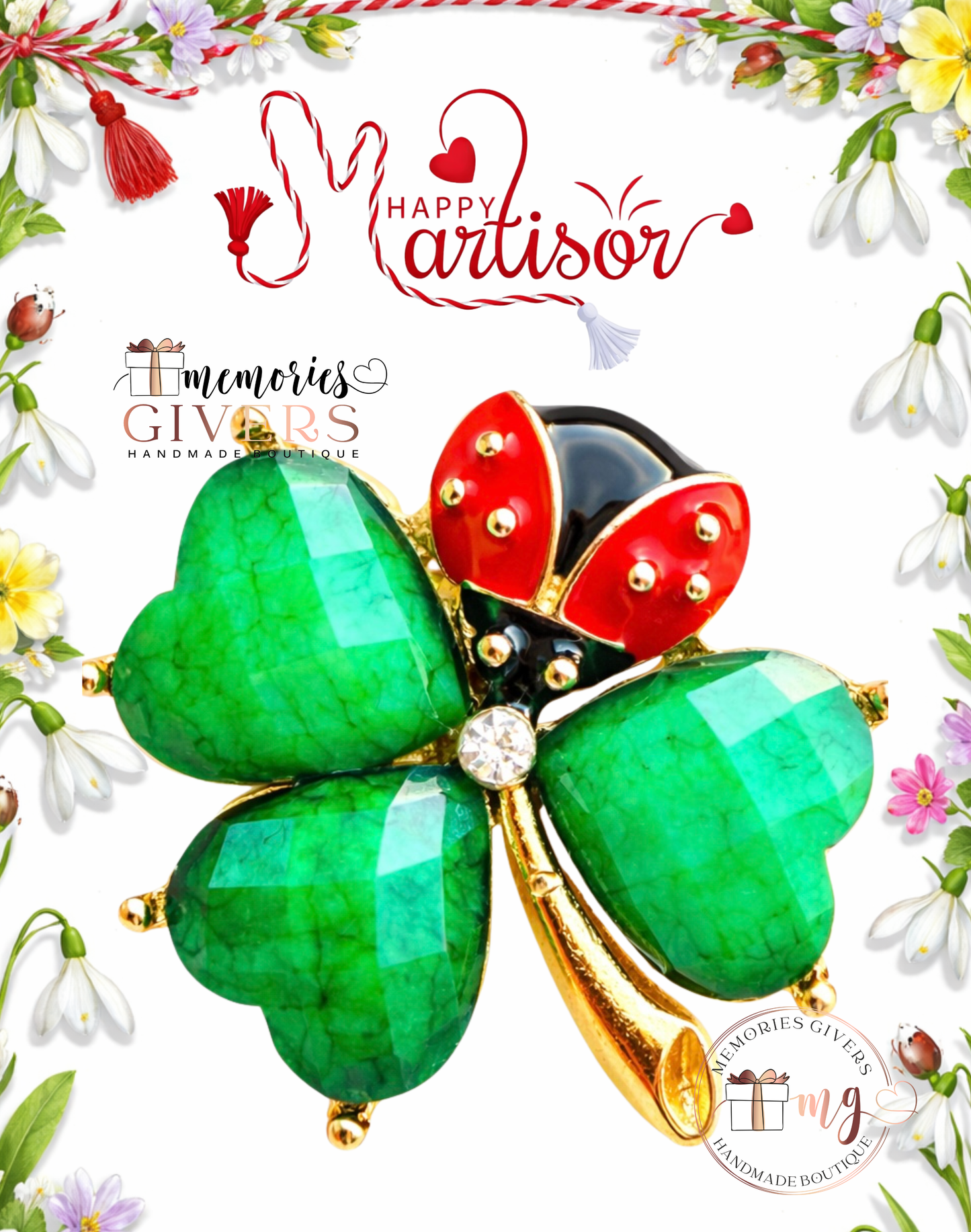 Broșă -TRIFOI & BUBURUZĂ- cu sau fără mesaj pe spate și ciocolată