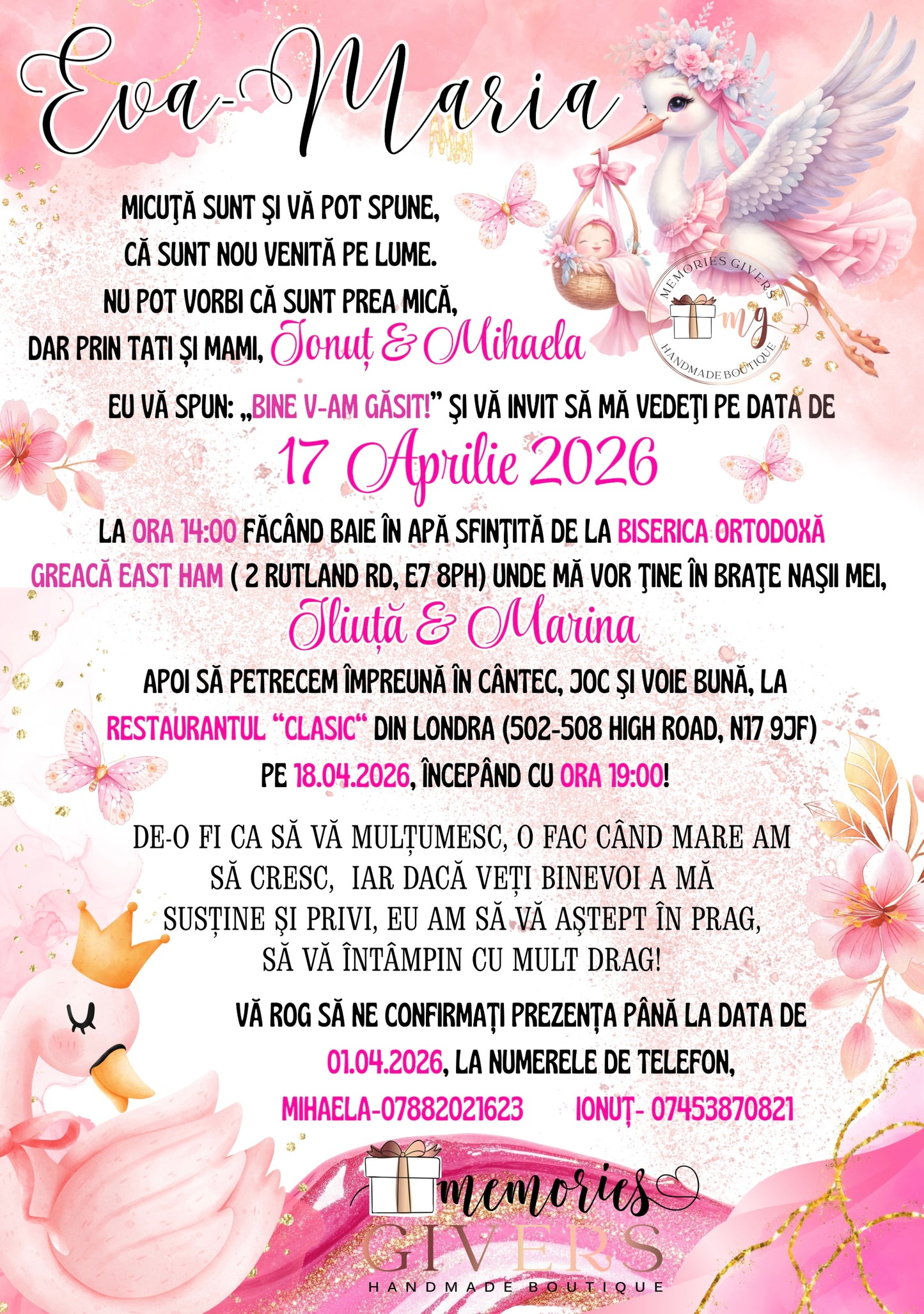 Invitație fetiță lebădă