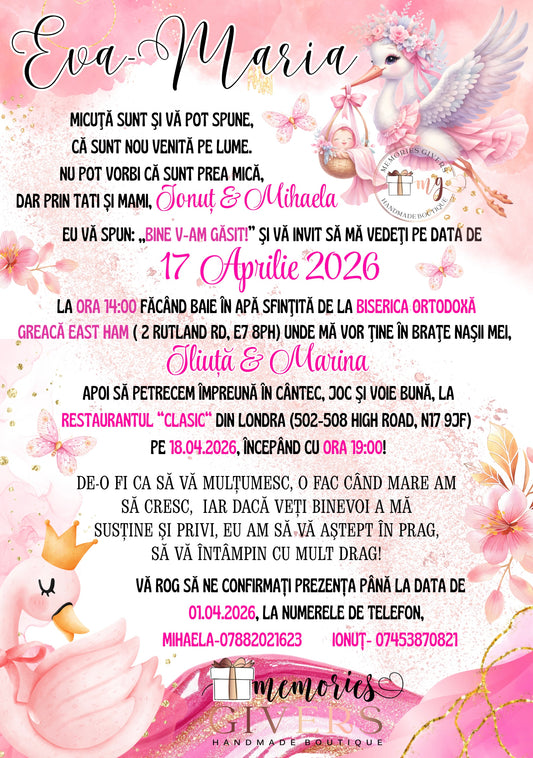 Invitație fetiță lebădă