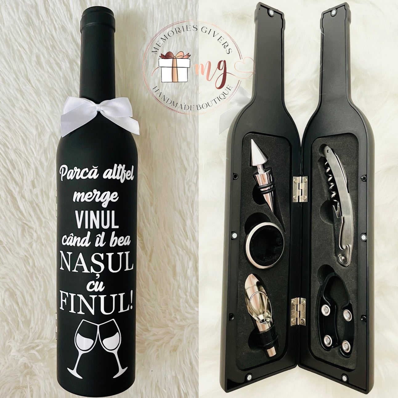 Sticlă cu vin sau cu 5 accesorii pentru vin în interior