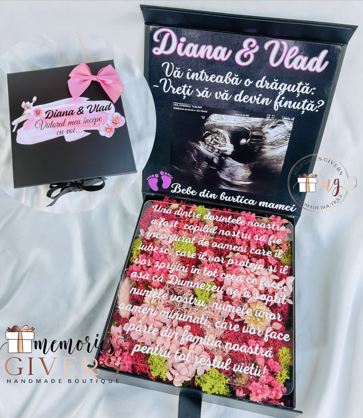 Cutie cu licheni și placă acrilică personalizată