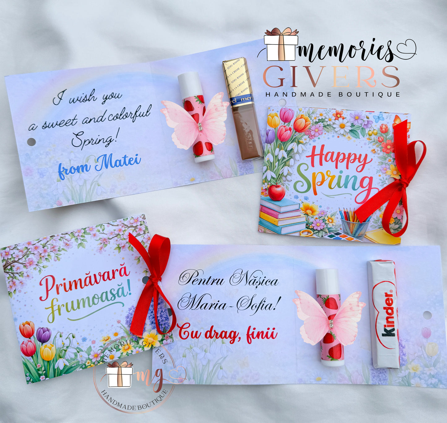 Felicitare închisă cu ciocolată și balsam de buze