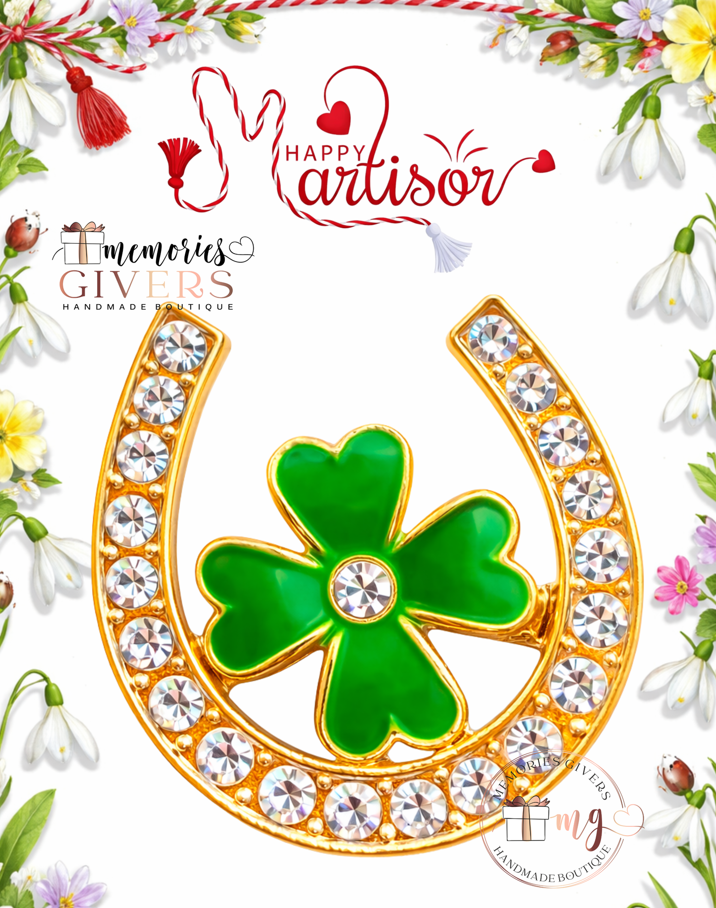 Broșă -POTCOAVĂ- cu sau fără mesaj pe spate și ciocolată