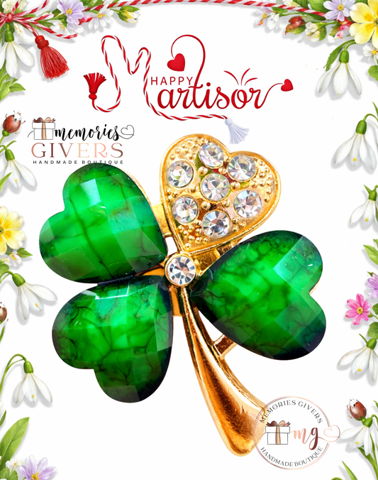 Broșă -TRIFOI- cu sau fără mesaj pe spate și ciocolată