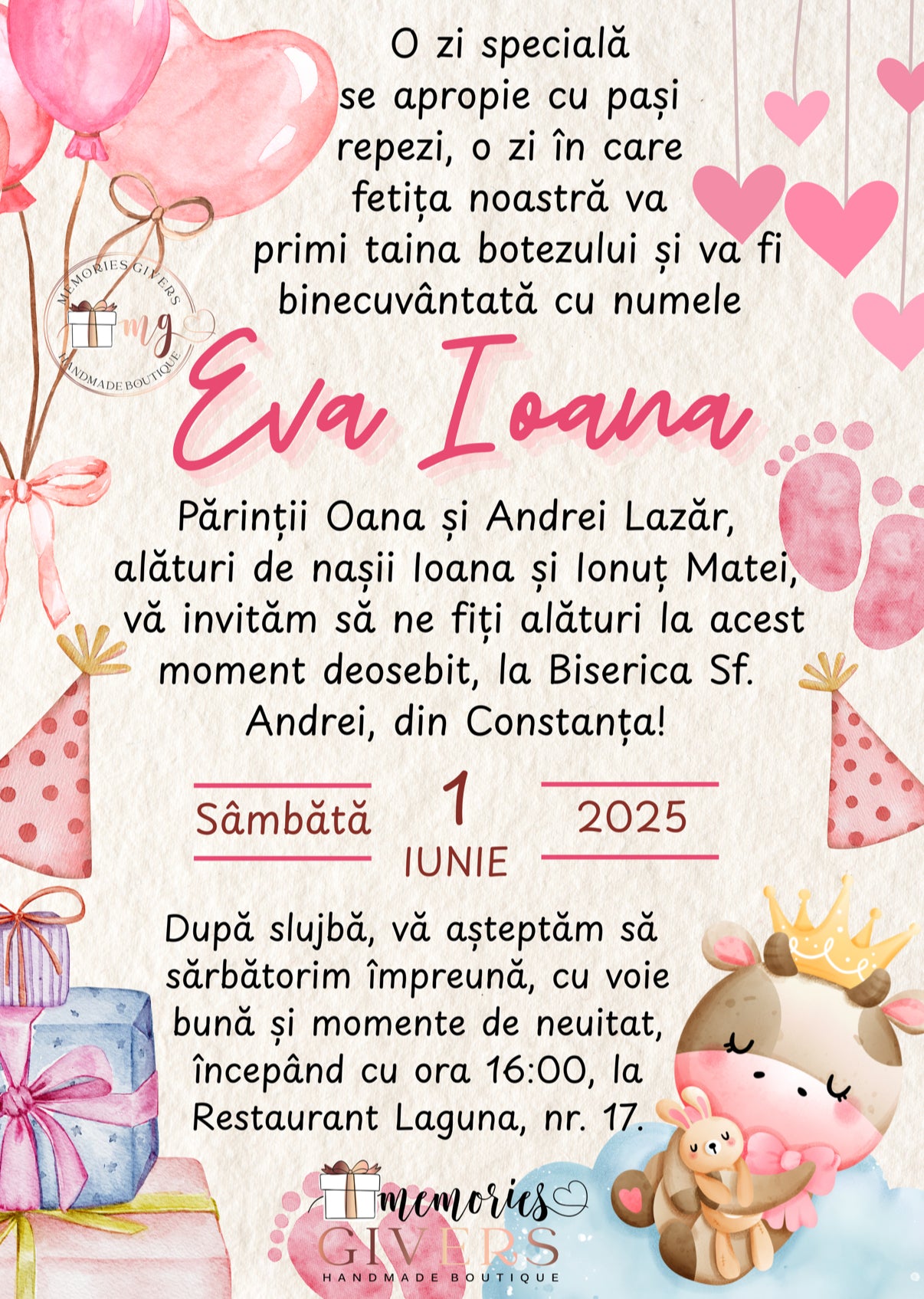 Invitație fetiță baby Girafă