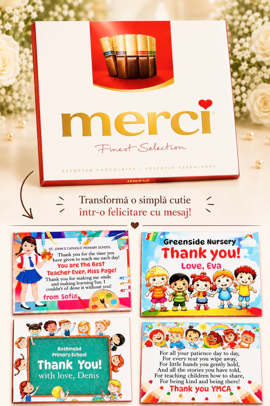 Cutie cu ciocolată Merci personalizată 250g