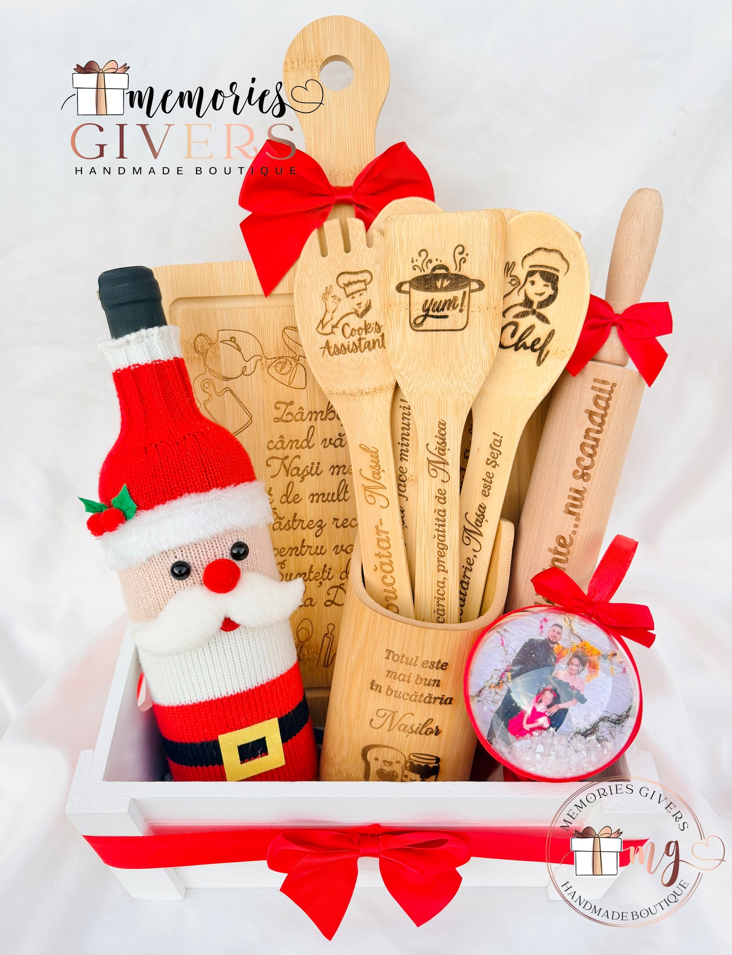 Set de bucătărie gravat din lemn pentru Nașii de Cununie/Botez sau Fini