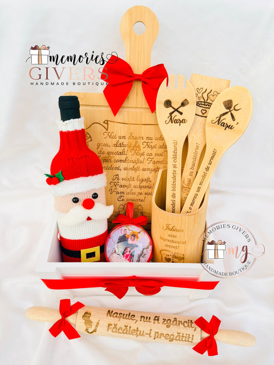 Set de bucătărie gravat din lemn pentru Nașii de Cununie/Botez sau Fini