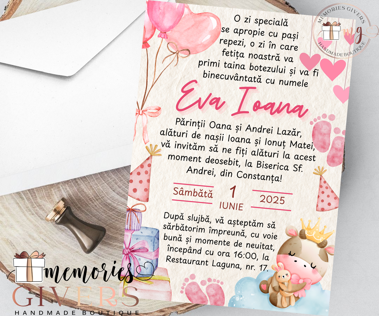 Invitație fetiță baby Girafă