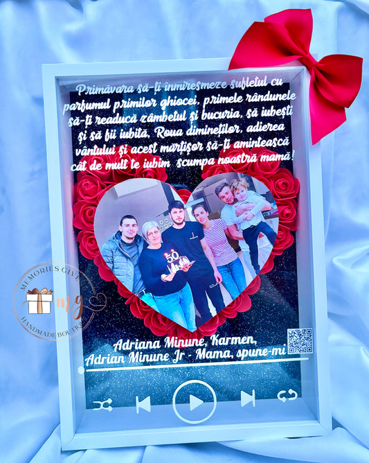 Tablou A4 cu trandafiri, poză, mesaj și melodie