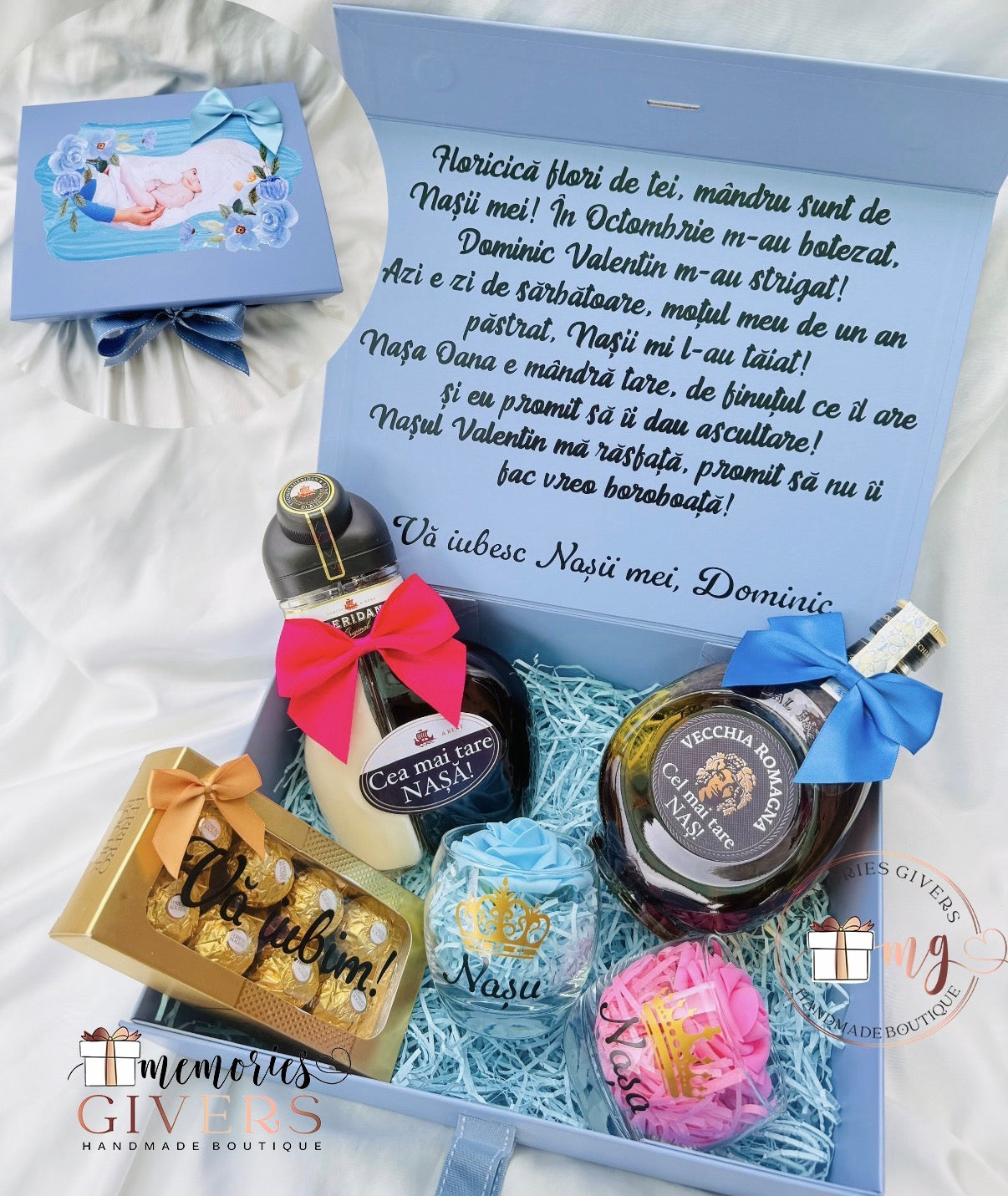 Cutie cu 2 sticle & pahare cu sau fără ciocolată