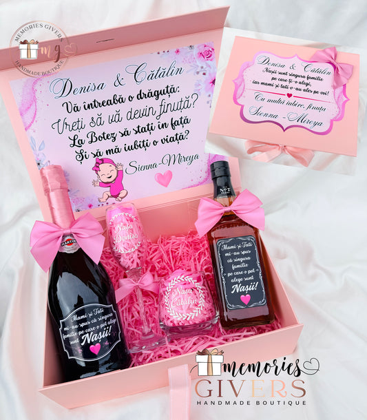 Cutie cu 2 sticle & pahare cu sau fără ciocolată