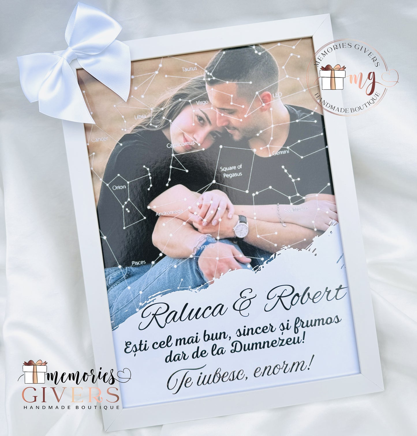 Tablou A4 cu poză, mesaj și constelație zodiac