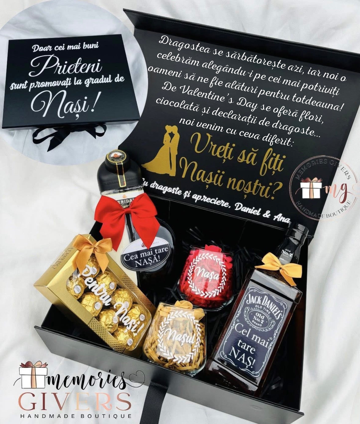 Cutie cu 2 sticle & pahare pentru Valentine's Day