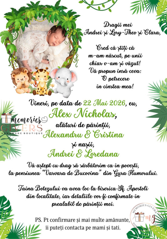 Invitație băiețel Safari