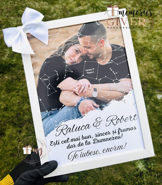 Tablou A4 cu poză, mesaj și constelație zodiac