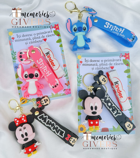 Mărțișor - Breloc pentru COPII, ciocolată Kinder și felicitare 10x15 cm