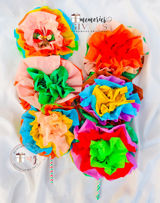 Sorcovă cu 3 flori multicolore 42cm